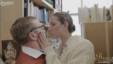 Nerdy bookworm gets his strong dick sucked by busty sexy librarian