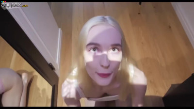 Bewitching blonde super model fucked POV in front of mirror