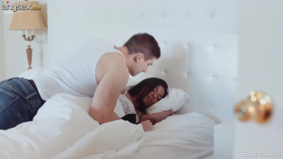 Romantic Interracial couple pause the morning routine for erotic sex