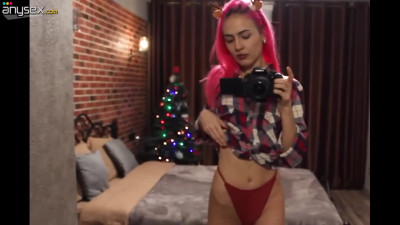 Cute pink-haired minx having a romantic Christmas fuck