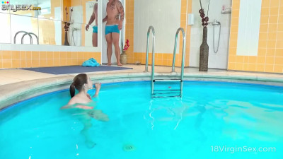 Quickie at the public swimming pool with petite Euro teen Elle Rose