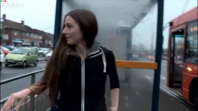 Kinky amateur long haired pretty girlie pisses right on the bus-stop