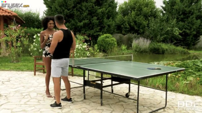 Charming ebony babe Luna Corazon is fucked by white man in the garden