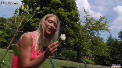 Young beauty Debora sucks old cock and gets fucked in the garden