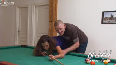 Horny boyfriend teaching his new girlfriend how to play billiard and fucks her face