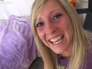 Happy blonde whore wins a chance to blow a delicious strong dick