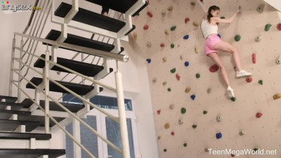 Cute girl with pigtails gets intimate with her climbing instructor