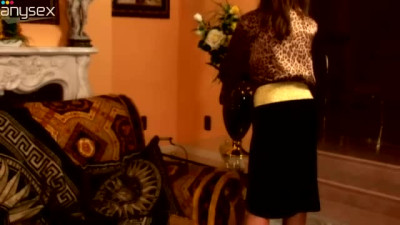 Glamour brunette enjoys clothed sex with one elder dude