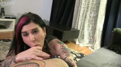 Freaky purple haired slut with tattoos gets ass fucked in mish pose hard