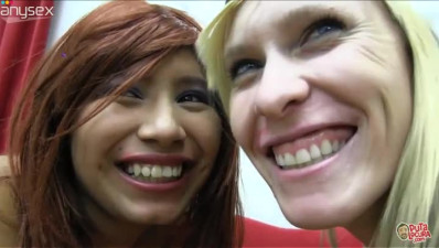 Slutty red haired chick and her blond lusty pal please two kinky freaks greedily