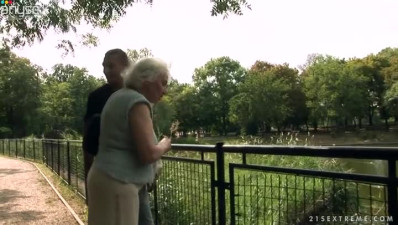 Naughty grannie having romantic date with young dude