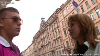 Authentic Russian girl sucks stranger's cock and rides on it face to face