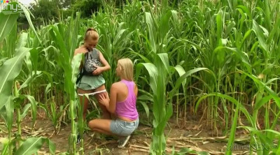 Naughty lesbo sweeties fuck each other's cunts with sex tool on fresh air