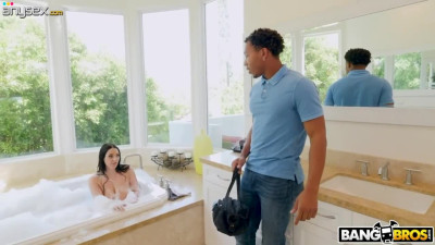 Young black plumber fucks super busty white housewife Angela White