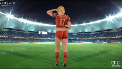 Big breasted blond babe from Russia is a wanton football girlie