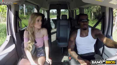 Blond passenger Kali Roses is fucked hard by black driver