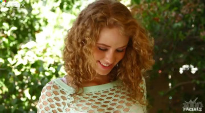 Curly-haired babe Kimber Day gives her boyfriend one hell of a blowjob