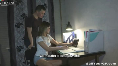 Slutty and sexy whore gets fucked for a new laptop