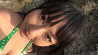 Cute Japanese babe Megumi Haruka gives head on a beach