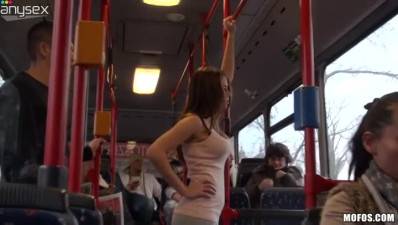 Horny busty girlie gave her starving dawg fancy deep throat right in bus