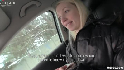 Dirty blond whore gives awesome blowjob to her horny BF in car