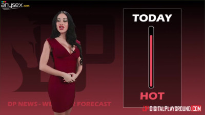 Hot weather presenter Victoria June gives a wonderful blowjob on air