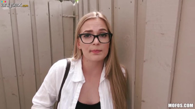 Blondie in glasses Sloan Harper sucks a dick for cash and gets fucked outdoor