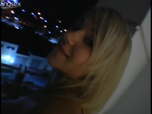 Busty amateur girl is sucking dick in a balcony. POV