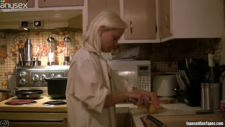 Nasty blonde shows off her ass and shaved pussy in the kitchen Free Porn Videos | ePornAny.