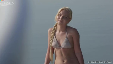 Zesty blond chic gives skillful blowjob to aroused fat sugar daddy on the boat