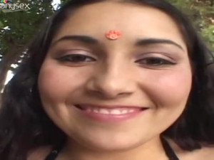 Pretty smiling Indian brunette gets her wet juicy pussy eaten by horny dude