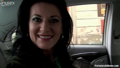 Shameless green eyed brunette cougar gives head in car for free