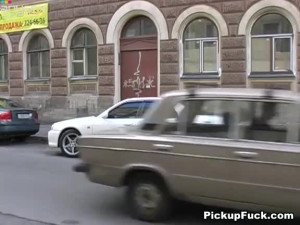 Hungry for cock chick is gagging in the car taking a ride