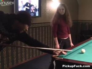 Hot chick with small tits gives head after loosing a pool game