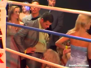 Horny bitches are fucking on a ring right after the boxing fight end