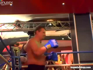 Nasty bitches are masturbating watching boxers fighting on a ring