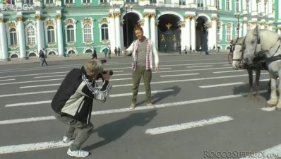 Horny guy picks up a young musician on a street