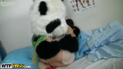 Sweetie Nene sucks  cock of guy wearing panda costume