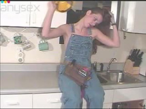 Slutty and voracious worker Victoria gets rid of overalls for masturbating