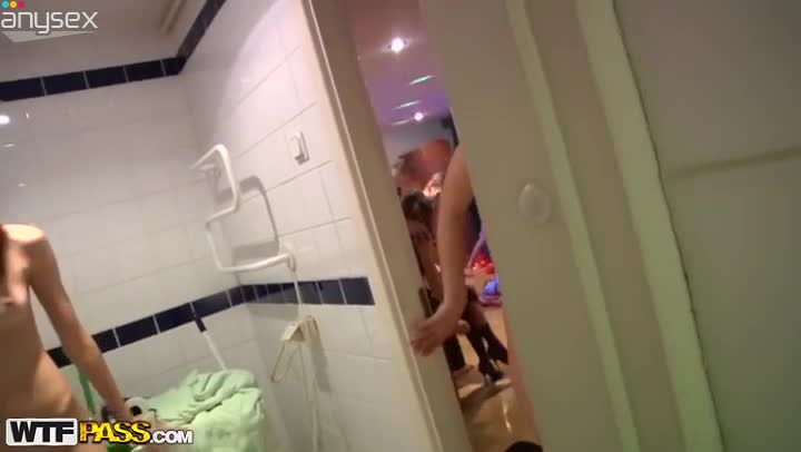 Two slutty brunettes suck a dick for sperm in the bathroom at New Year party Free Porn Videos | ePornAny.