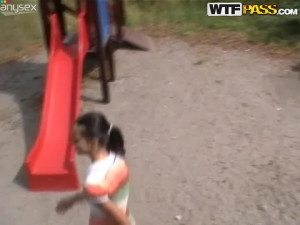 Fresh faced teen chic gives a head on the playground