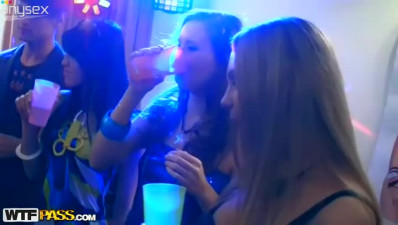 Already drunk whorable girlies demonstrate their sucking and riding skills