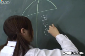 Skanky college student Kumiko Hayama pleasures her teacher's dick in a lecture room