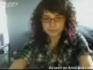 Nerdy curly haired teen fondles her tight tits on webcam