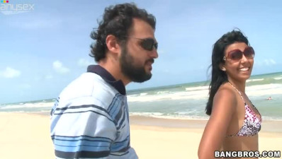 Gorgeous bitch Bruna getting her breasts fondled  on the beach