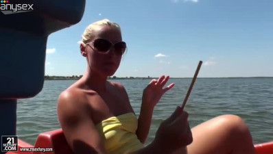 Dirty blonde wench Kathia Nobili strips and sunbathes in a boat