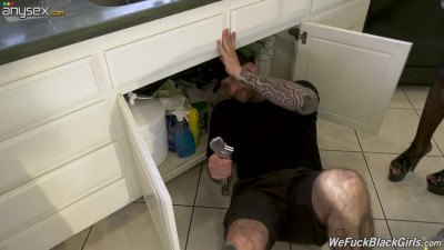 Tattooed white plumber is involved in couple threesome sex