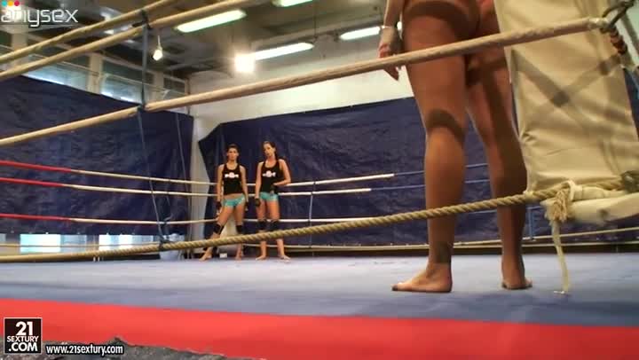 Brunette chick Emma Butt fights her girlfriends on the boxing ring Free Porn Videos | ePornAny.