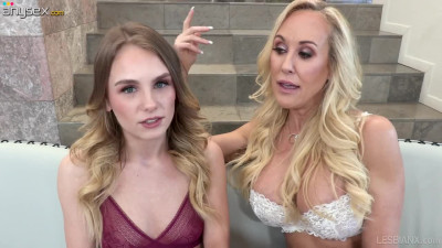 Cocky milf Brandi Love is licking and finger fucking pussy of shy stepdaughter