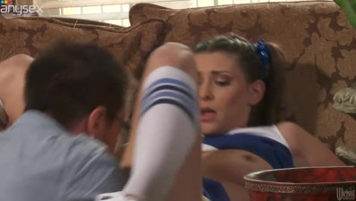 Filthy cheerleader Victoria Lawson cheers up cock with her pussy